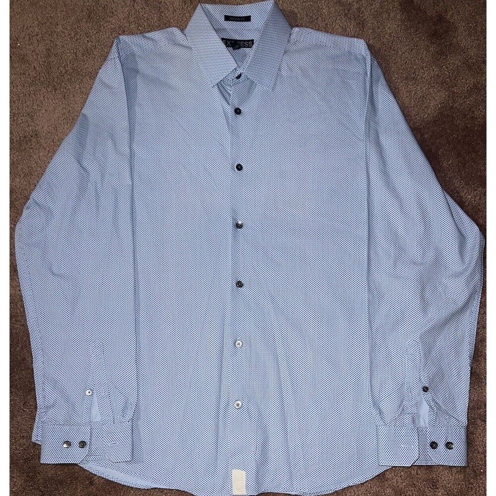 Express Modern Fit Polka Dot Light Blue Collared Button Up Mens Shirt  Size XL